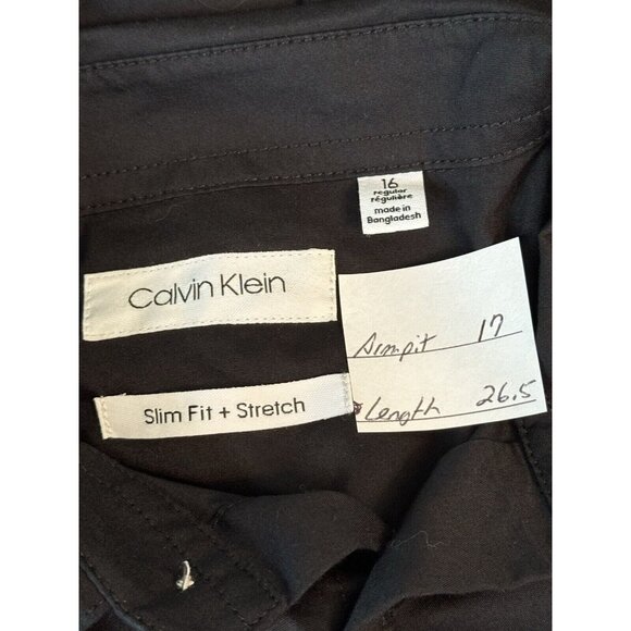 Calvin Klein Womens Slim Fit Stretch Button Up Career Top Sz 16 Black Minimalist - Picture 2 of 8